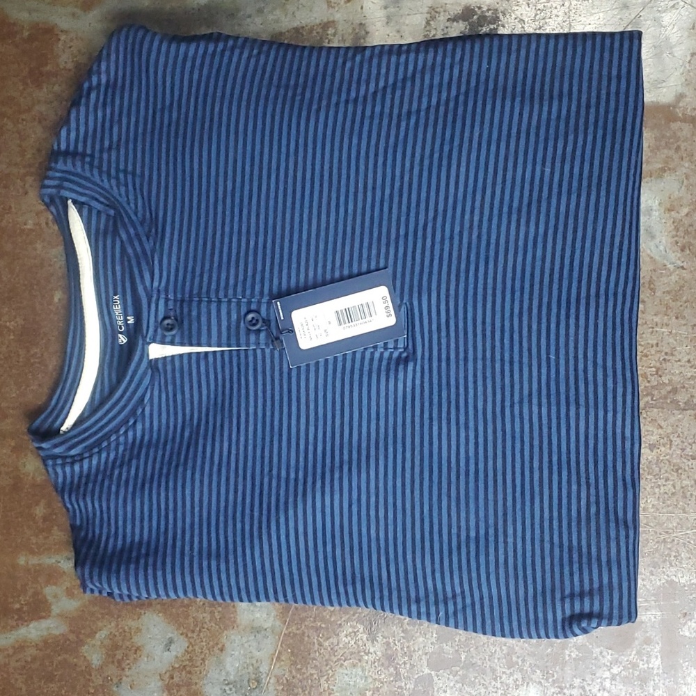 Cremieux Blue and black striped long sleeve henley shirt in size Medium